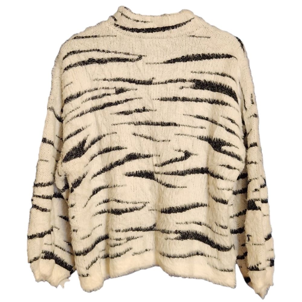 Zebra Sweater Mock Neck, Size Large - B My Story, Super Soft and Fuzzy
